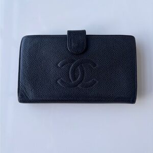 CHANEL Timeless CC Black Caviar Leather Long Bi-Fold Wallet